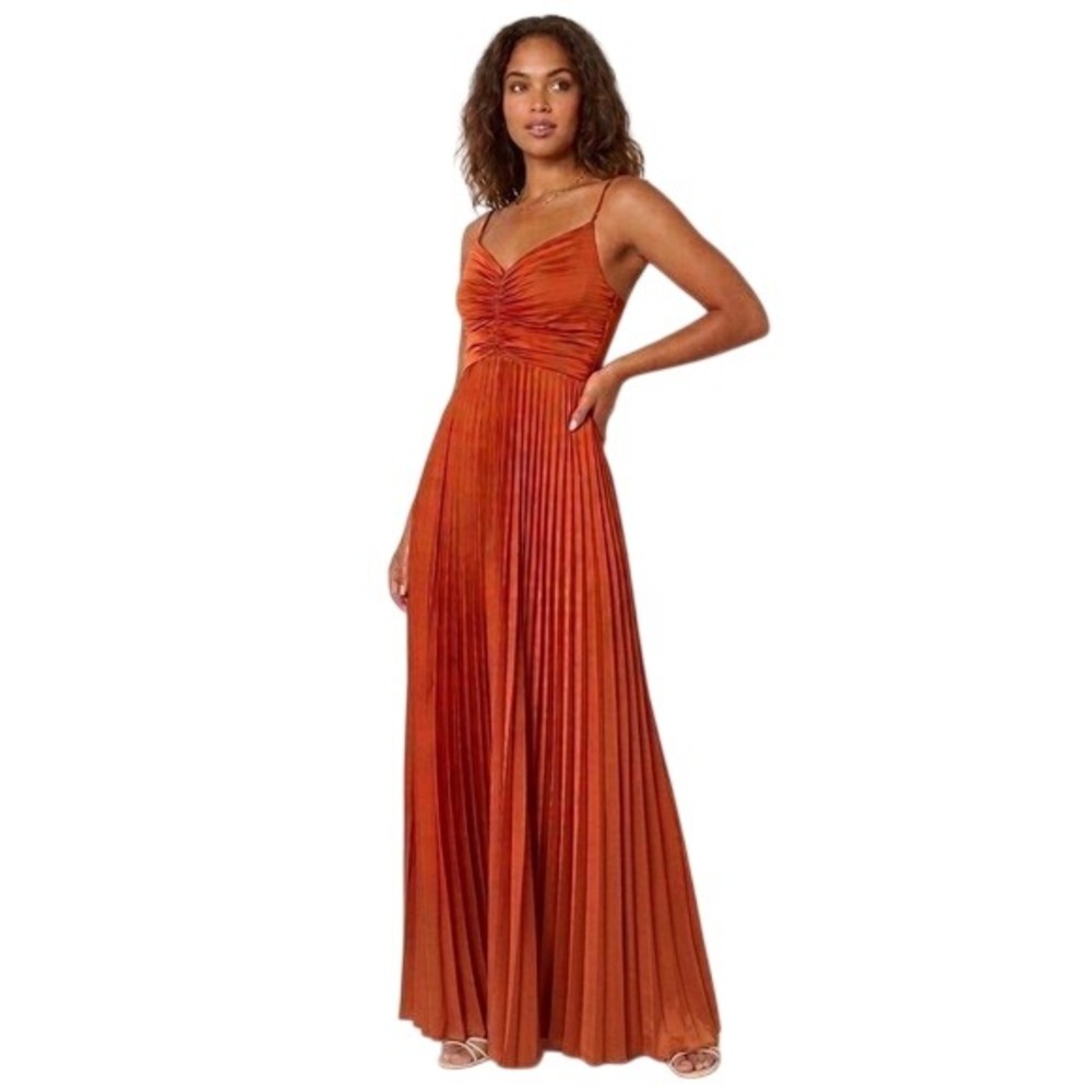 Petal & Pup Naira Rust Orange Pleated Maxi Dress Ruched Bodice Size 6
